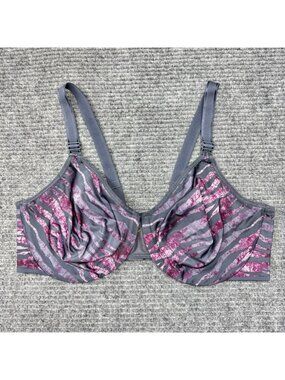 Olga Bra 40D Suddenly Smooth Underwire Minimizer 35982 Unlined Zebra Gray Purple